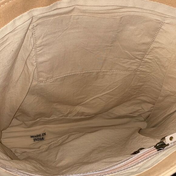 OCTOBER JAIPUR Tote Bag Canvas Tan Vegan Leather NWT! - Picture 7 of 8